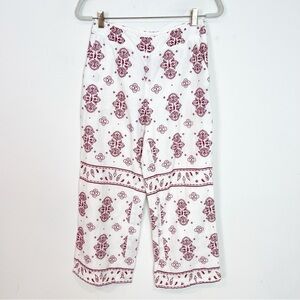 ETT.TWA ANTHROPOLOGIE JADIDA WHITE RED EMBROIDERED WIDE LEG SIDE ZIP PANTS SZ 0